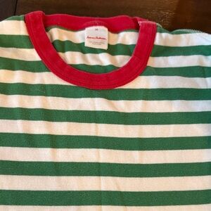 Hanna Andersson Green and White Striped Tee with Red Trim
